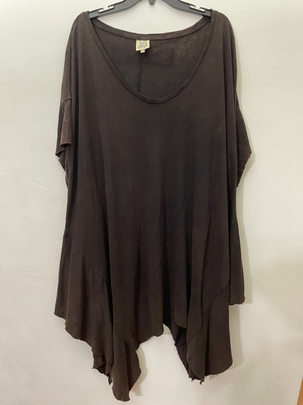 Jaded Gypsy Black Handkerchief Hem Tunic Top O/S
